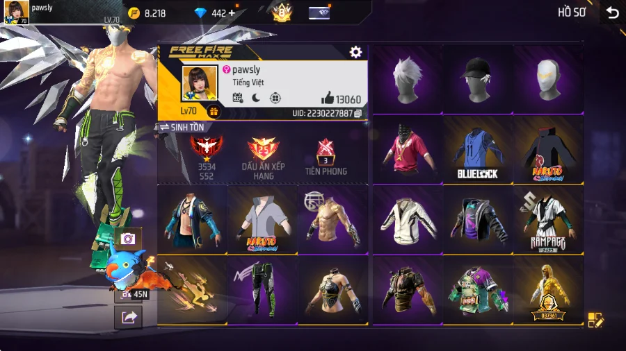 VIP 8 · Chuyên Nam · Lãng Khách Tím +9 skin