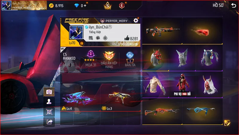 VIP 5 · Chuyên Nam. Nữ · Quỷ Dạ Xoa +1 skin